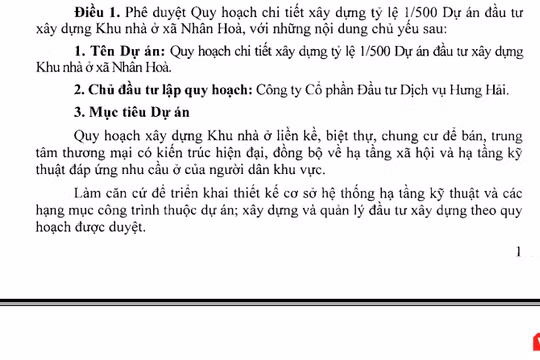 Công ty CP Đầu tư dịch vụ Hưng Hải là đơn vị lập quy hoạch dự án.