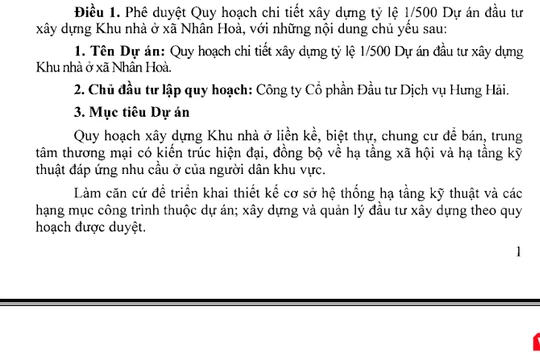 Công ty CP Đầu tư dịch vụ Hưng Hải là đơn vị lập quy hoạch dự án.