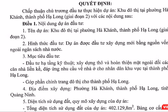 Tỉnh Quảng Ninh vừa chấp thuận chủ trương đầu tư Khu đô thị phường Hà Khánh (giai đoạn 2), TP Hạ Long.