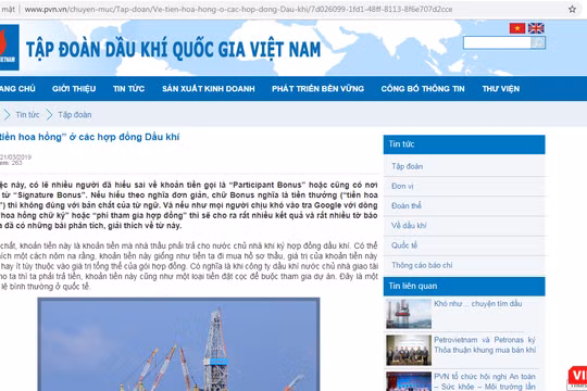Website Tập đoàn dầu khí đăng tải bài viết về “tiền hoa hồng” tại dự án Junin 2