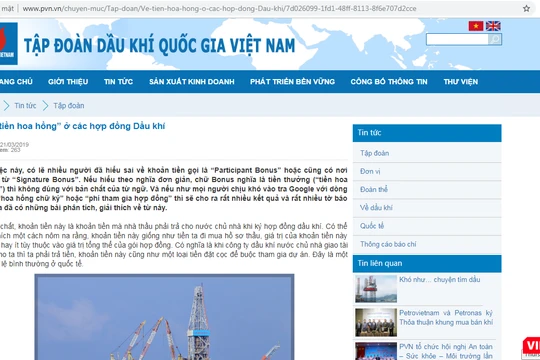Website Tập đoàn dầu khí đăng tải bài viết về “tiền hoa hồng” tại dự án Junin 2
