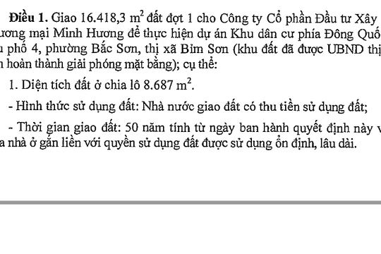 Công ty Minh Hương vừa được giao 1,6ha đất (đợt 1) để thực hiện dự án KDC phía Đông Quốc lộ 1A.