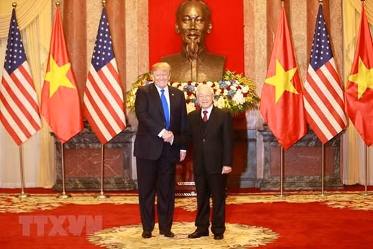 Tổng Bí thư, Chủ tịch nước Nguyễn Phú Trọng tiếp Tổng thống Hoa Kỳ Donald Trump/ Ảnh: Trí Dũng/TTXVN