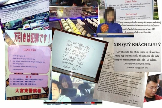 Những tấm biển kêu gọi cảnh giác, nhắc nhở về tình trạng du khách Việt Nam sai phạm đã xuất hiện ngày càng nhiều nơi trên thế giới. Ảnh: vietnamnet.vn