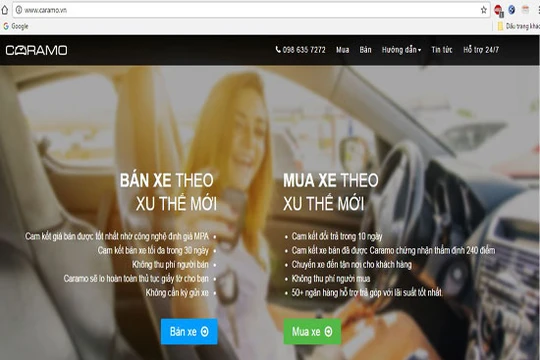 Giao diện mua - bán ô tô cũ trực tuyến Caramo.