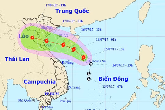 Hướng di chuyển của bão số 2. Ảnh: Trung tâm dự báo Khí tượng Thủy văn Trung ương. 