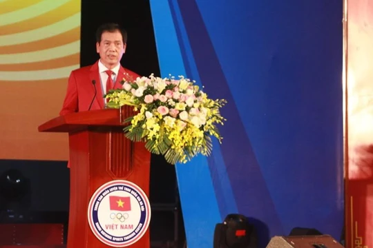 Trưởng đoàn Trần Đức Phấn khẳng định, mục tiêu của đoàn thể thao Việt Nam là phấn đấu giành từ 140 Huy chương Vàng trở lên tại SEA Games 31. Ảnh AT