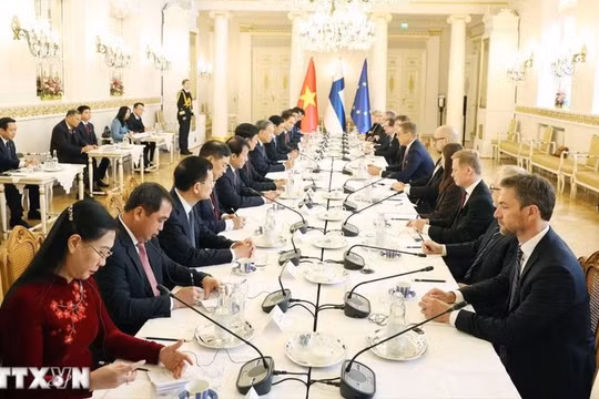 Tổng Bí thư Tô Lâm và Tổng thống Cộng hòa Phần Lan Alexander Stubb hội đàm. Ảnh: Thống Nhất/TTXVN