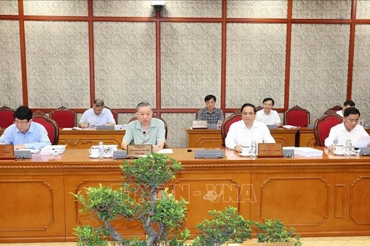 Tổng Bí thư, Chủ tịch nước Tô Lâm chủ trì Phiên họp thường kỳ Bộ Chính trị. Ảnh: TTXVN