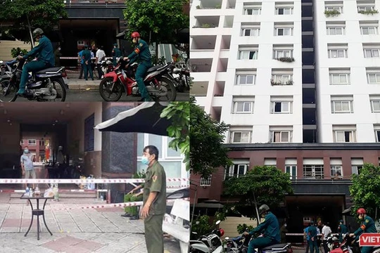 Chung cư Thái An 2 bị phong tỏa cách ly vì có bệnh nhân từ Đà Nẵng về nghi nhiễm COVID-19 (Ảnh: Hòa Bình ghép)