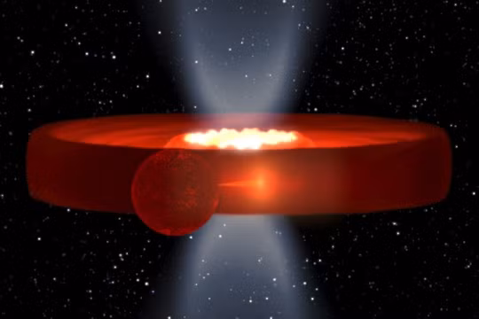 Đồ họa mô phỏng Swift J1357.2-0933 với góc nhìn khi quan sát từ Trái Đất. Ảnh: Gabriel Pérez Díaz, Servicio MultiMedia (IAC).