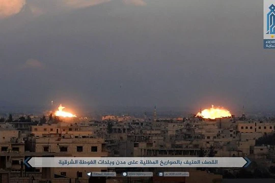 Không quân Nga, Syria không kích dữ dội chiến trường Đông Ghouta - ảnh minh họa trang Iba'a, cơ quan truyền thông Al-Qaeda Syria