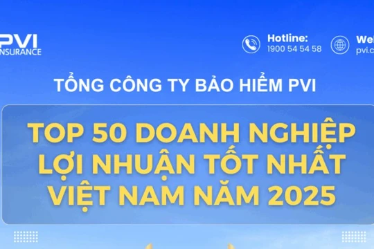 Bảo hiểm PVI 5 năm liên tiếp lọt Top 50 doanh nghiệp lợi nhuận xuất sắc Việt Nam