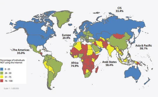 Trong năm 2016 vẫn có trên 50% dân số thế giới chưa được tiếp cận internet