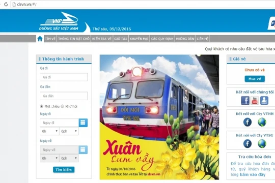 Giao diện trang website bán vé tàu của ngành Đường sắt Việt Nam.