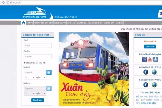 Giao diện trang website bán vé tàu của ngành Đường sắt Việt Nam.