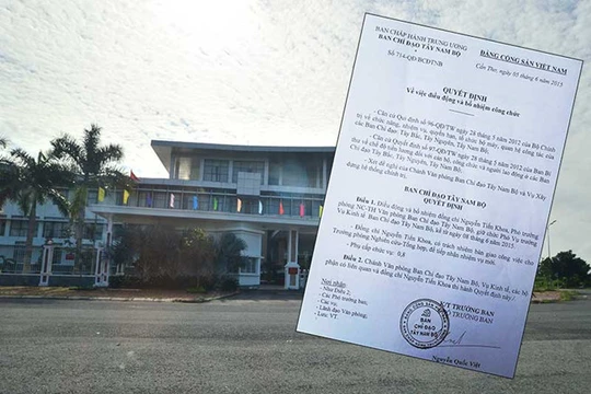 Trụ sở Ban Chỉ đạo Tây Nam Bộ và quyết định bổ nhiệm ông Nguyễn Tiến Khoa là vụ phó. Ảnh: GIA TUỆ