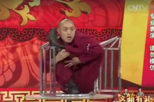 Video: Cao thủ tự bó người, nhốt mình trong lồng chim