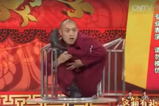 Video: Cao thủ tự bó người, nhốt mình trong lồng chim