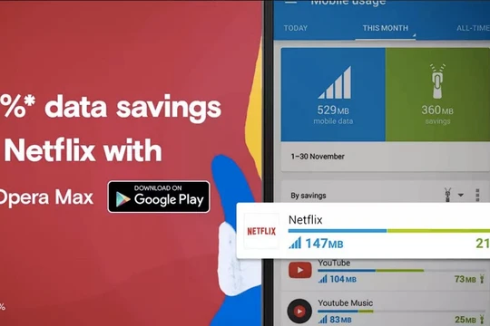 Opera Max có thể tiết kiệm đến 60% dữ liệu điện thoại di động khi xem Netflix