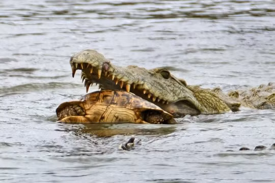 Hài hước cảnh cá sấu nuốt chửng rùa bất thành