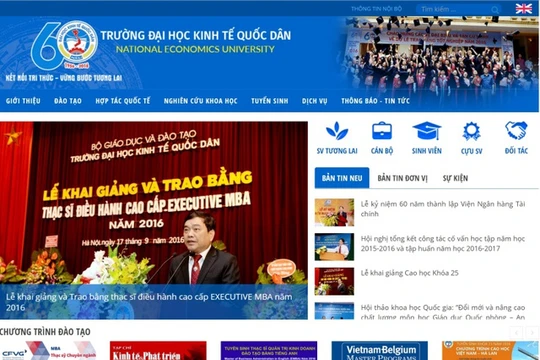 Giao diện cổng thông tin điện tử mới của ĐH Kinh tế quốc dân.