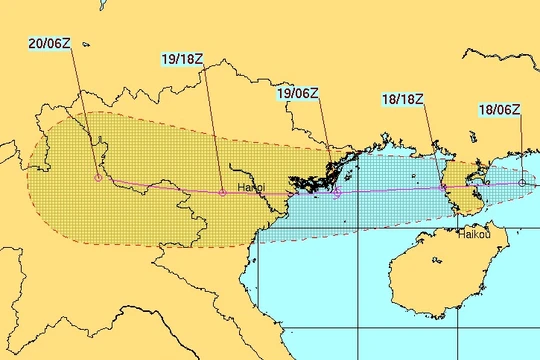 Vị trí đường đi của Bão số 3. Ảnh Hải quân Mỹ