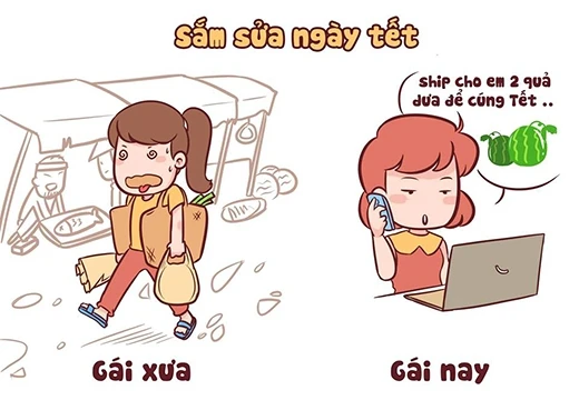 Bộ tranh "Gái xưa và Gái nay" khiến dân mạng thích mê