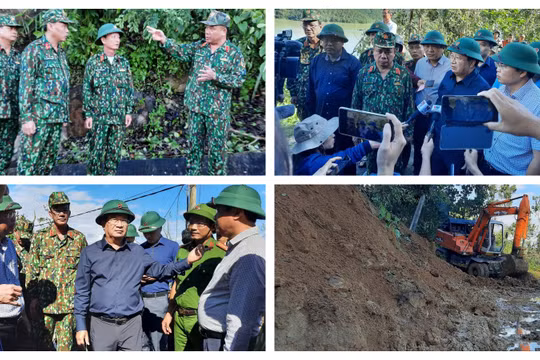 Phó thủ tướng Trịnh Đình Dũng và Trung tướng Nguyễn Long Cáng đang chỉ huy cứu nạn tại huyện Nam Trà My (Ảnh: Hoà Bình ghép)