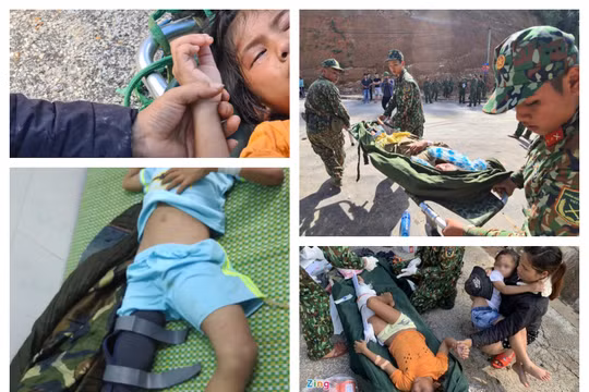 Lực lượng quân đội sơ cứu, đưa nạn nhân đi bệnh viện (Ảnh Hoà Bình)