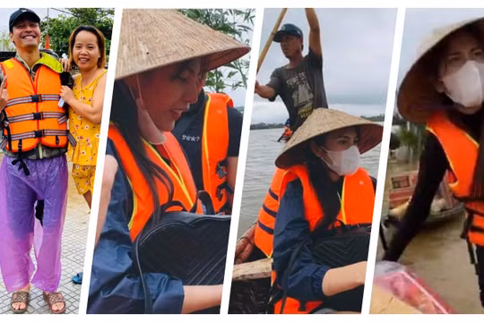 Rất nhiều sao Việt đang mang hàng cứu trợ về tới tay bà con vùng lũ (Ảnh: Hoà Bình ghép) 