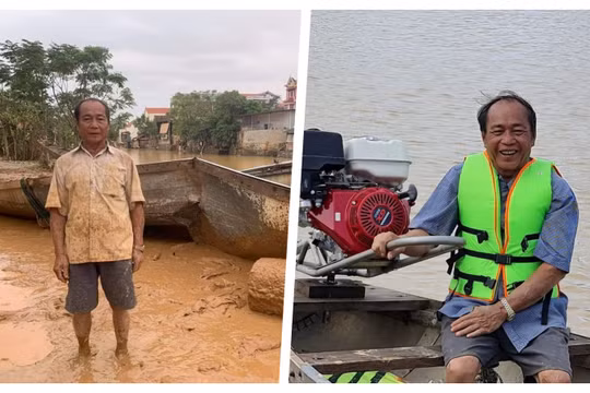 "Người hùng chân đất" cứu hàng trăm mạng người trong lũ dữ đã được tặng con đò mới (Ảnh: Hoà Bình ghép)