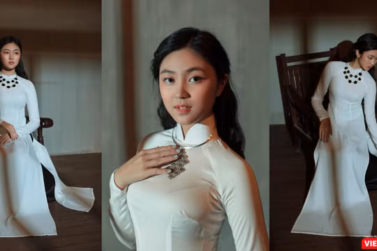 Đại sứ Áo dài bảng Thiếu nhi mùa đầu Vũ Trần Bảo Nguyên khoe trọn vẻ đẹp băng thanh ngọc khiết độ trăng rằm (Ảnh: Alex Cui) 