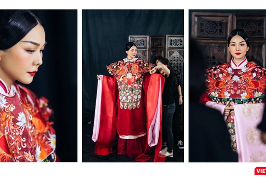 Phượng bào của Thái hậu Dương Vân Nga bị chê giống thời Mãn Thanh (Ảnh: Hòa Bình ghép) 