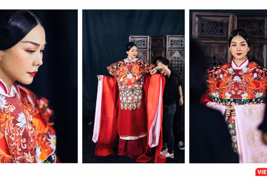 Phượng bào của Thái hậu Dương Vân Nga bị chê giống thời Mãn Thanh (Ảnh: Hòa Bình ghép) 