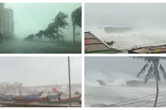 Sức tàn phá khủng khiếp của bão số 9 đang quét qua các tỉnh miền Trung (Ảnh: Hoà Bình ghép)