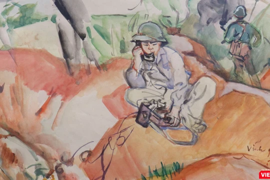 Điện tin từ mặt trận, màu nước trên giấy, 31 x 43 cm, 1968, Trần Văn Cẩn (Ảnh: PI) 