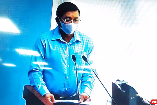 Ông Nguyễn Toàn Thắng, Giám đốc Sở TNMT TP.HCM tại cuộc họp báo chiều 28/3 (Ảnh chụp lại màn hình video ghi lại cuộc họp)