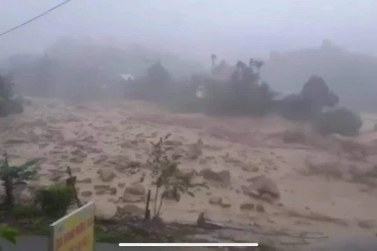 Cảnh sạt lở, lũ quét nghiêm trọng tại xã Phước Thành, san bằng khu đất và cuốn trôi toàn bộ 13 căn nhà cùng tài sản (Ảnh: QNO)