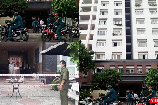 Chung cư Thái An 2 bị phong tỏa cách ly vì có bệnh nhân từ Đà Nẵng về nghi nhiễm COVID-19 (Ảnh: Hòa Bình ghép) 