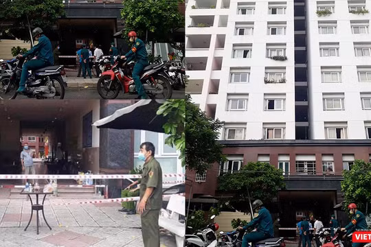 Chung cư Thái An 2 bị phong tỏa cách ly vì có bệnh nhân từ Đà Nẵng về nghi nhiễm COVID-19 (Ảnh: Hòa Bình ghép) 