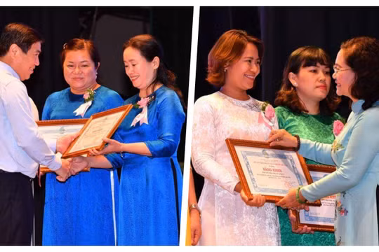 Lãnh đạo TP.HCM tặng bằng khen tuyên dương tập thể và cá nhân điển hình tiên tiến (Ảnh: Việt Dũng) 