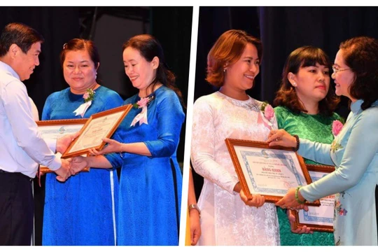 Lãnh đạo TP.HCM tặng bằng khen tuyên dương tập thể và cá nhân điển hình tiên tiến (Ảnh: Việt Dũng) 