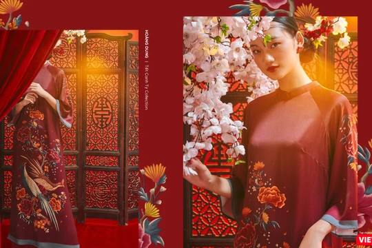 Tranh Tứ Bình được đưa lên áo dài xuân xinh lung linh đón Tết Canh Tý 