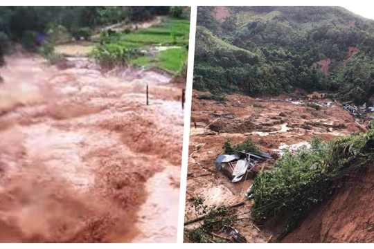 Video ghi lại cảnh lũ quét kinh hoàng ở Phước Sơn (Ảnh chụp lại màn hình video)
