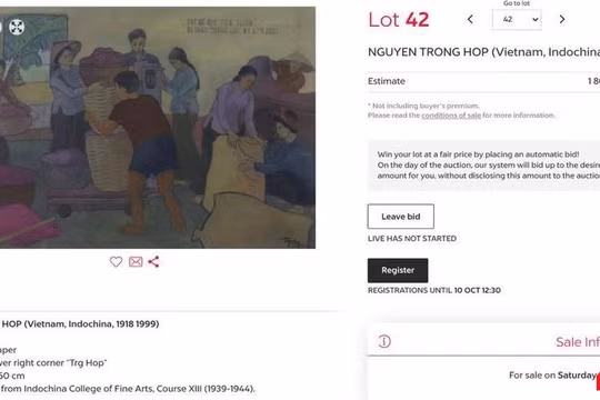 Tranh mạo danh họa sĩ Nguyễn Trọng Hợp đã được hạ xuống khỏi phiên đấu (Ảnh cung cấp từ gia đình họa sĩ, chụp màn hình của nhà đấu giá Drouot tại Pháp) 