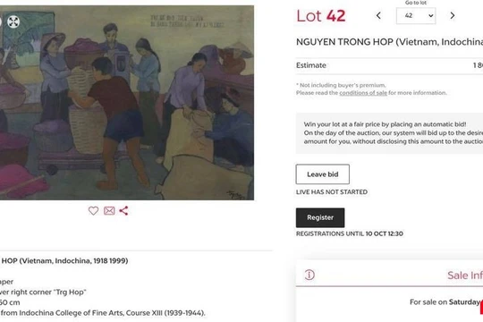 Tranh mạo danh họa sĩ Nguyễn Trọng Hợp đã được hạ xuống khỏi phiên đấu (Ảnh cung cấp từ gia đình họa sĩ, chụp màn hình của nhà đấu giá Drouot tại Pháp) 