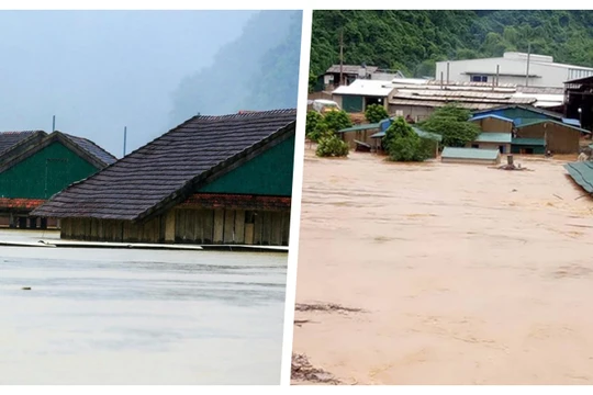 Nước lũ lên quá nhanh, chính quyền nhiều địa phương khẩn cấp di dời dân ngay trong đêm 30/10 (Ảnh: Hoà Bình ghép)