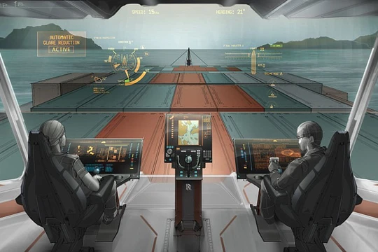 Cửa khoang lái được sử dụng như các màn hình tăng cường phản ánh môi trường xung quanh tàu, bao gồm cả việc nhận biết các mối nguy hiểm tiềm ẩn không thể nhìn thấy được bằng mắt thường. Hình minh họa
