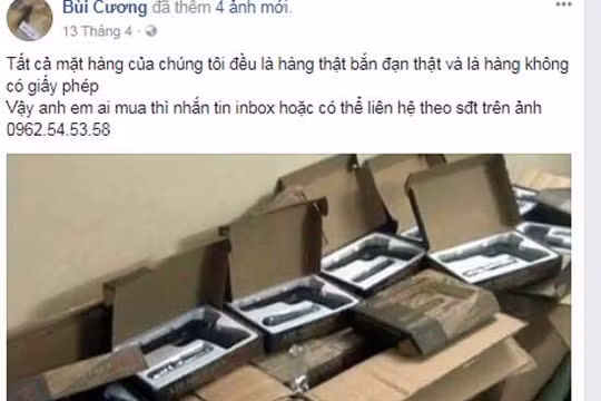 Lời quảng cáo rao bán vũ khí bắn đạn thật trên Facebook.